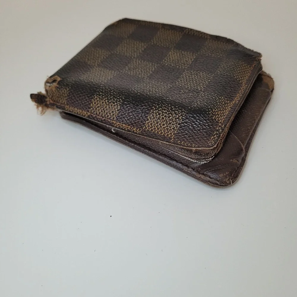 Louis Vuitton Damier Ebene Bifold Wallet Brown Canvas Made in France As-Is